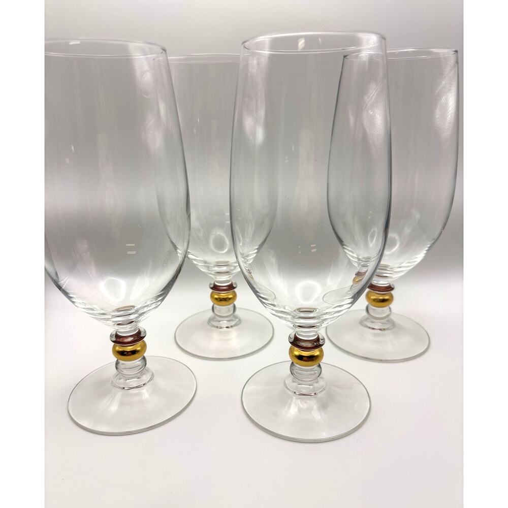 Iced Tea Goblet Cristal D'Arques Luminarc Cortina Gold Pattern Set of (4) Vtg